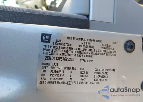 2007 Chevrolet Equinox Ls from USA, damaged, VIN 2CNDL13F576252791